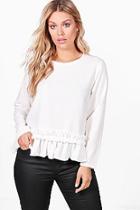 Boohoo Plus Kerry Crepe Ruffle Long Sleeve Crop