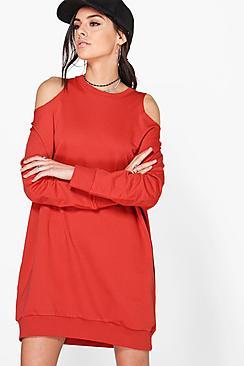 Boohoo Alice Cold Shoulder Distressed Sweat Dress