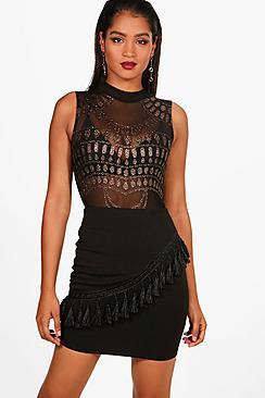 Boohoo Lucy Tassle Trim Mini Skirt