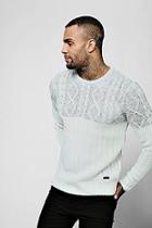 Boohoo Contrast Cable Knit Panel Crew Neck Jumper