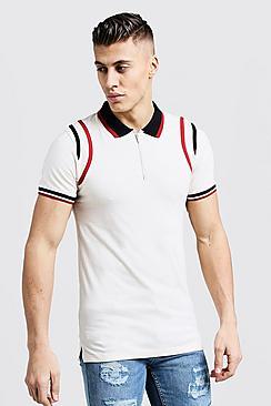 Boohoo Man Zip Polo With Contrast Panel