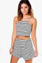 Boohoo Beci Striped Crop Top + Short Co-ord Set