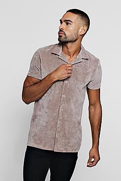 Boohoo Short Sleeve Velour Revere Muscle Fit Shirt