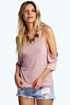 Boohoo Kate Open Shoulder Scallop Edge Top Mauve