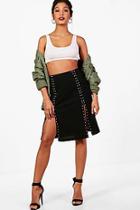Boohoo Lauren Woven Stud & Split Midi Skirt