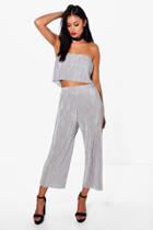 Boohoo Antonia Pleated Bandeau And Culotte Co-ord Silver
