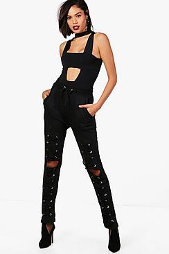 Boohoo Eyelet Slash Knee Loopback Sweat Joggers