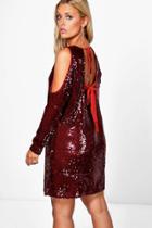 Boohoo Plus Riley Cold Shoulder Sequin Dress Merlot