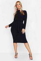 Boohoo Plus Soft Rib Turtle Neck Belted Midi Dres