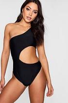 Boohoo Sorrento One Shoulder Cut Out Swimsuit