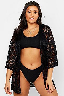 Boohoo Plus Lace Oversized Beach Kimono