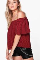 Boohoo Annie Gingham Bardot Top Red