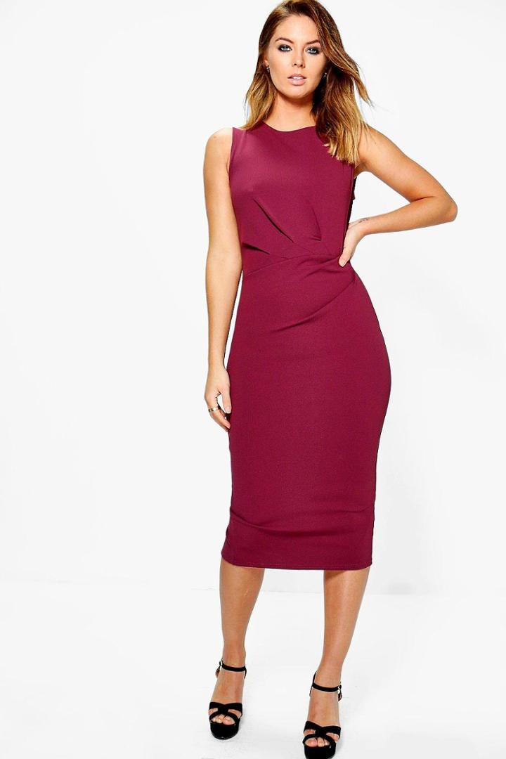 Boohoo Montana Gather Detail Formal Midi Dress Plum