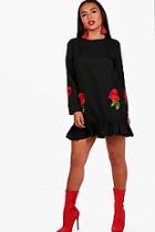 Boohoo Petite Charlotte Drop Hem Embroidered Shift Dress