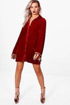 Boohoo Ashley Velvet Tassel Trim Shirt Dress