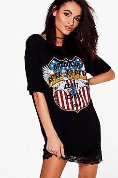 Boohoo Suri Free Eagle Band Lace Trim T-shirt Dress