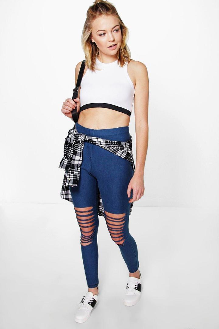 Boohoo Avah Premium Super Soft Split Front Jeggings Blue