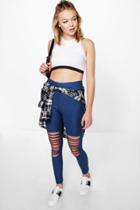 Boohoo Avah Premium Super Soft Split Front Jeggings Blue