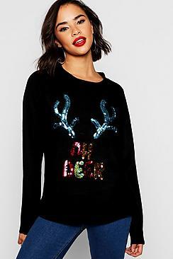 Boohoo Christmas Oh Deer Sequin Jumper