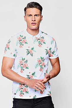 Boohoo Hawaiian Print Polo T-shirt