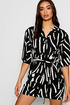 Boohoo Oversized Printed Button Front Shirt Dress