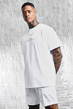 Boohoo White & Gold Man Oversized Back Print T-shirt