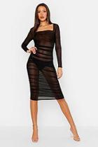 Boohoo Tall Mesh Square Neck Bodycon Ruched Dress