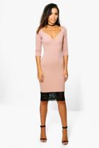 Boohoo Emma Formal Plunge Lace Hem Midi Dress Rose