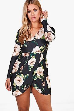 Boohoo Plus Una Floral Wrap Dress