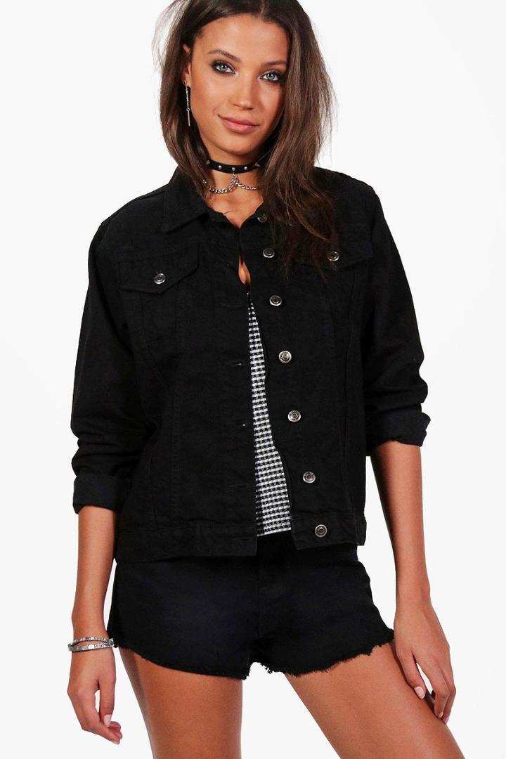 Boohoo Tall Tayla Oversized Denim Boyfriend Jacket Black