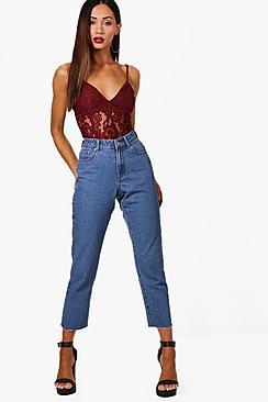 Boohoo Petite Nadia Straight Leg Frayed Hem Jeans