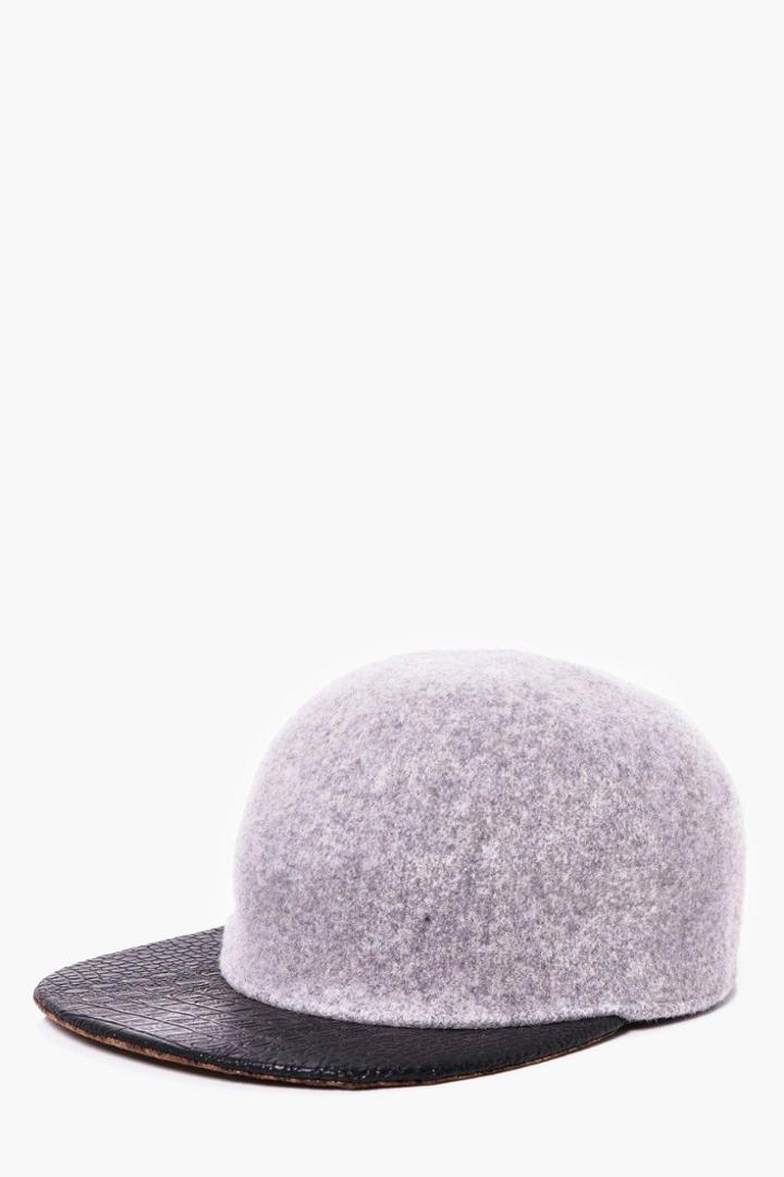 Boohoo Grey Wool Look Contrast Peak Snap Back Cap Grey