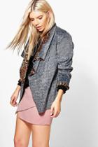 Boohoo Lily Leopard Print Waterfall Soft Jacket Grey