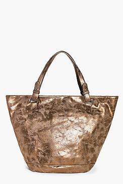 Boohoo Natasha Beige Metallic Distressed Shopper
