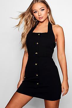 Boohoo Horn Button Square Neck Shift Dress