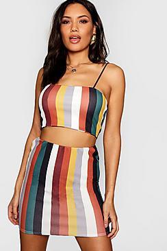 Boohoo Stripe Strappy Bandeau + Mini Skirt