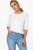Boohoo Plus Jane Chain Detail Distressed Tee Ivory