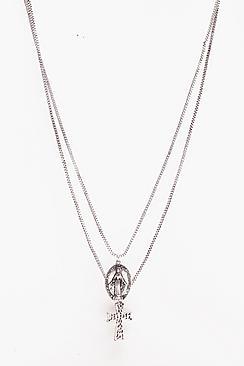 Boohoo Cross And Figure Double Pendant
