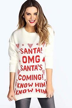 Boohoo Santa's Coming Christmas Jumper
