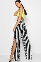 Boohoo Farrah Stripe Ruffle Leg Trouser