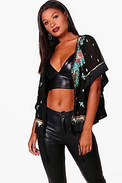 Boohoo Maria Boutique Sequin Tassel Cape Kimono