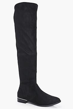 Boohoo Sarah Gold Trim Knee High Boot