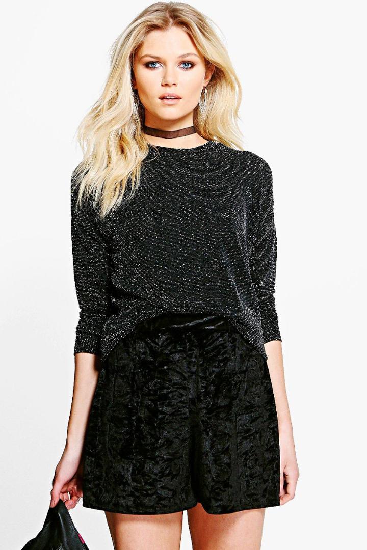 Boohoo Petite Emma Oversized Glitter Jumper Black