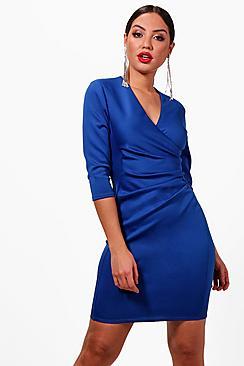 Boohoo Pleat Detail Wrap Dress