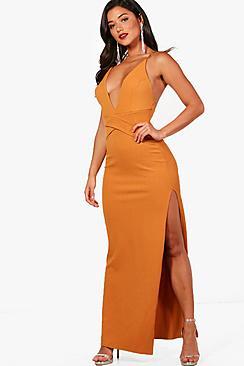 Boohoo Plunge Cross Waist Maxi Dress