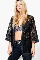 Boohoo Katie Lace Satin Trim Tassel Hem Kimono Black