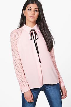Boohoo Lace Sleeve Woven Shirt
