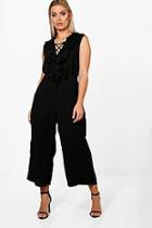 Boohoo Plus Imogen Ruffle Lace Up Front Culotte Jumpsuit