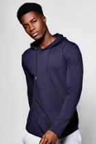 Boohoo Longline Hooded T Shirt With Curved Hem Navy