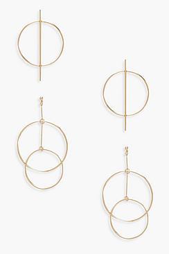 Boohoo Circle Bar & Layered Hoop Earrings 2 Pack